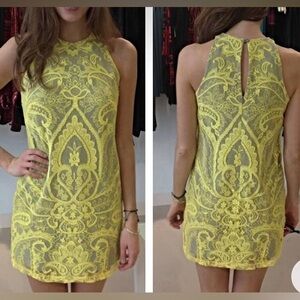 Nicole Miller Stylish Yellow Patterned Dress Size 8